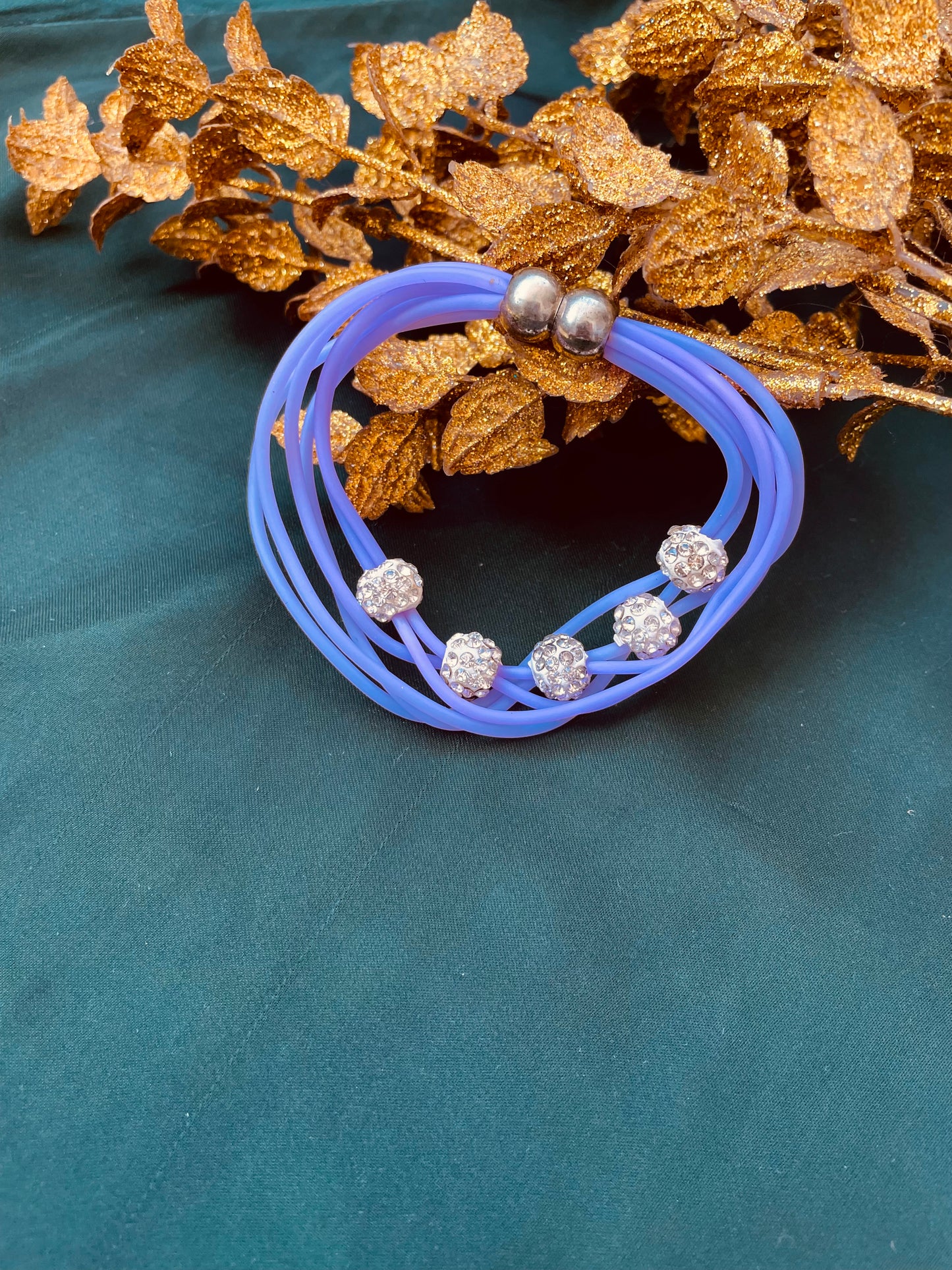 Magnetic purple Blue clasp multilayered bracelet with Rhinestone
