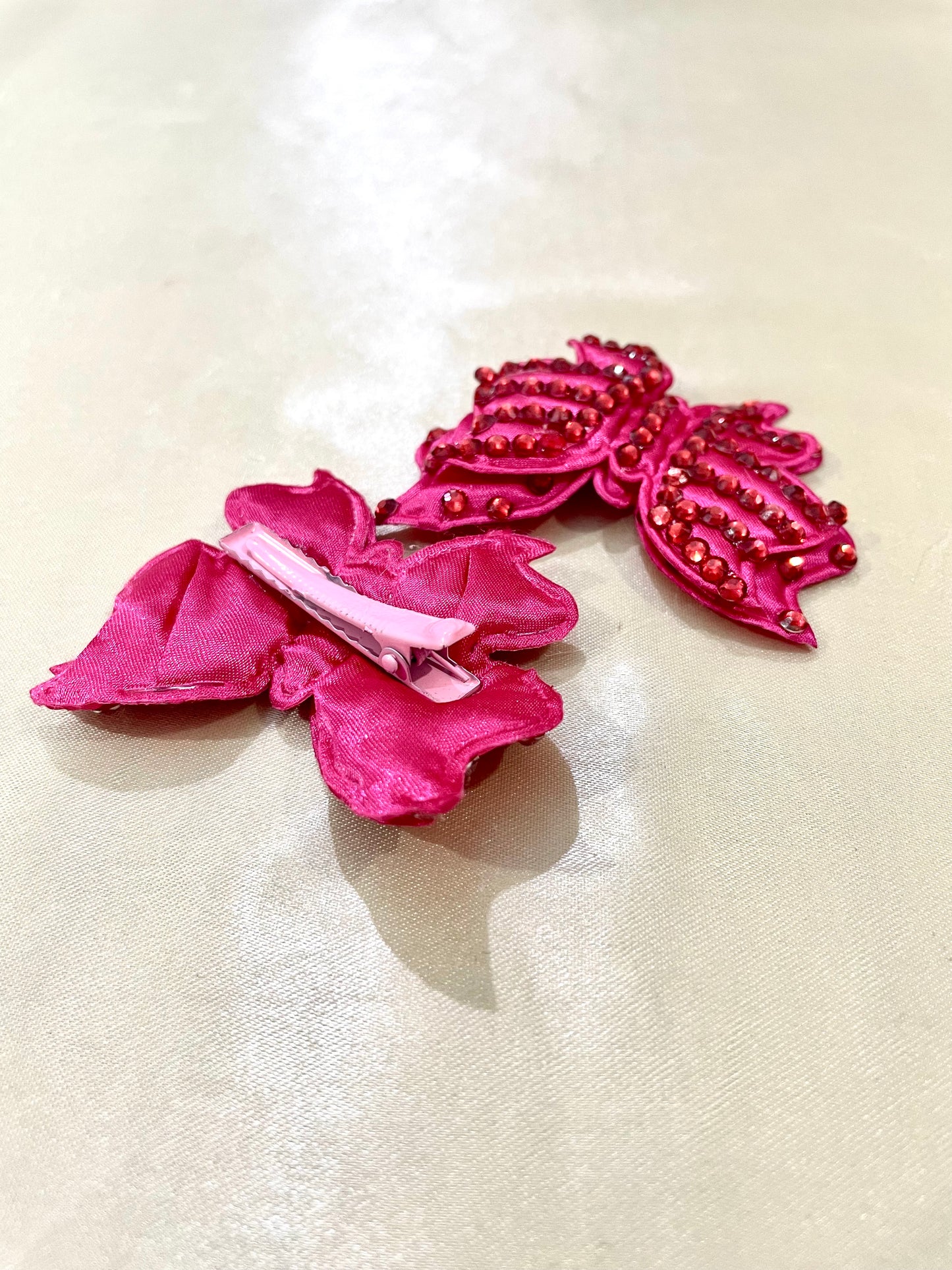 Pink Double Layered Butterfly Hair Clip bead work pair