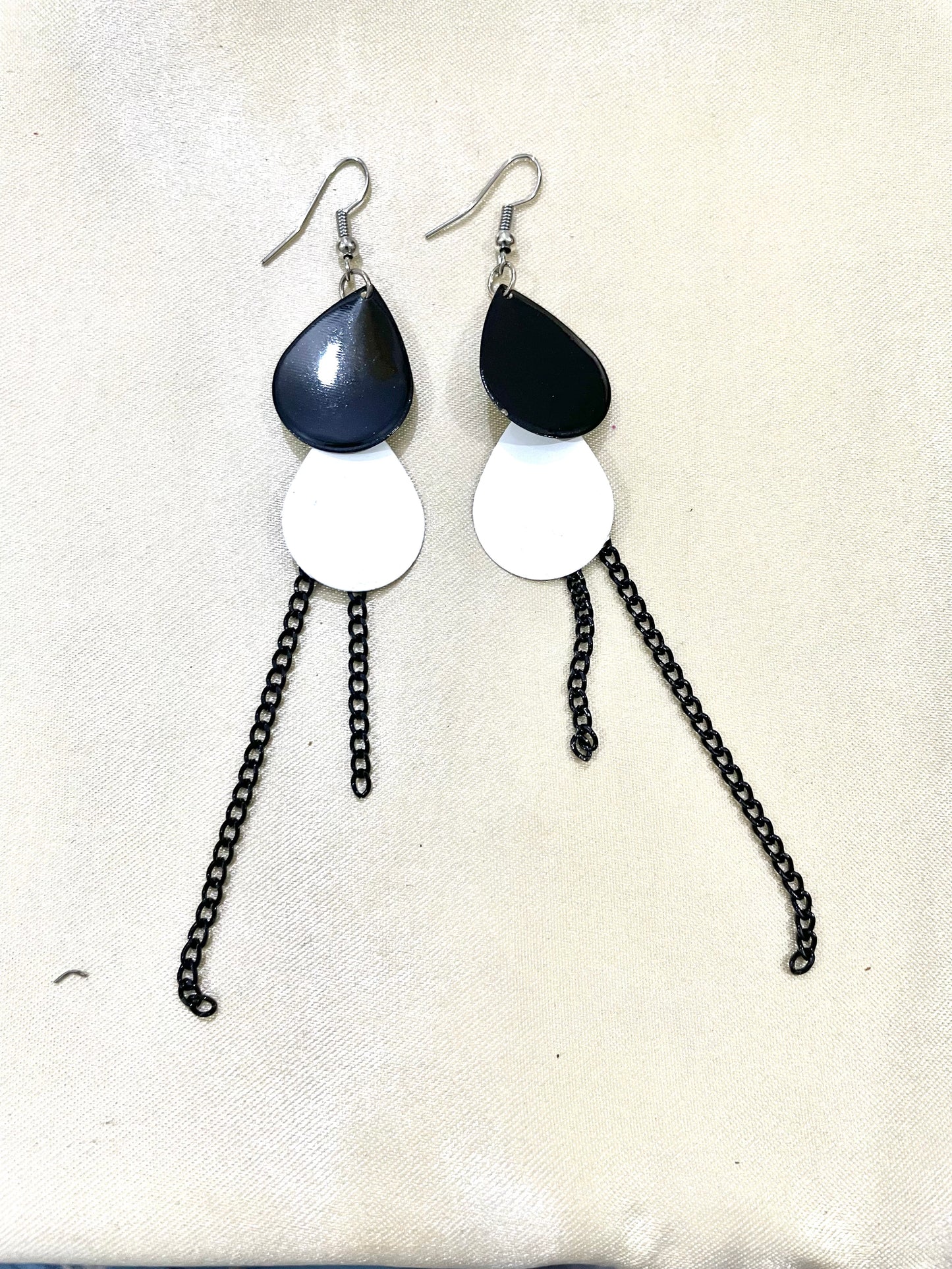 Blue geomatric golden chain layered dangle earring
