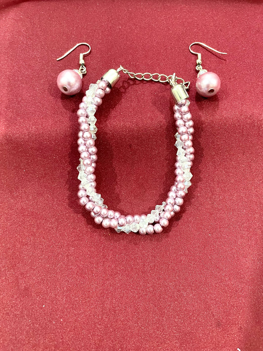 Pearl beads bracelet with earring