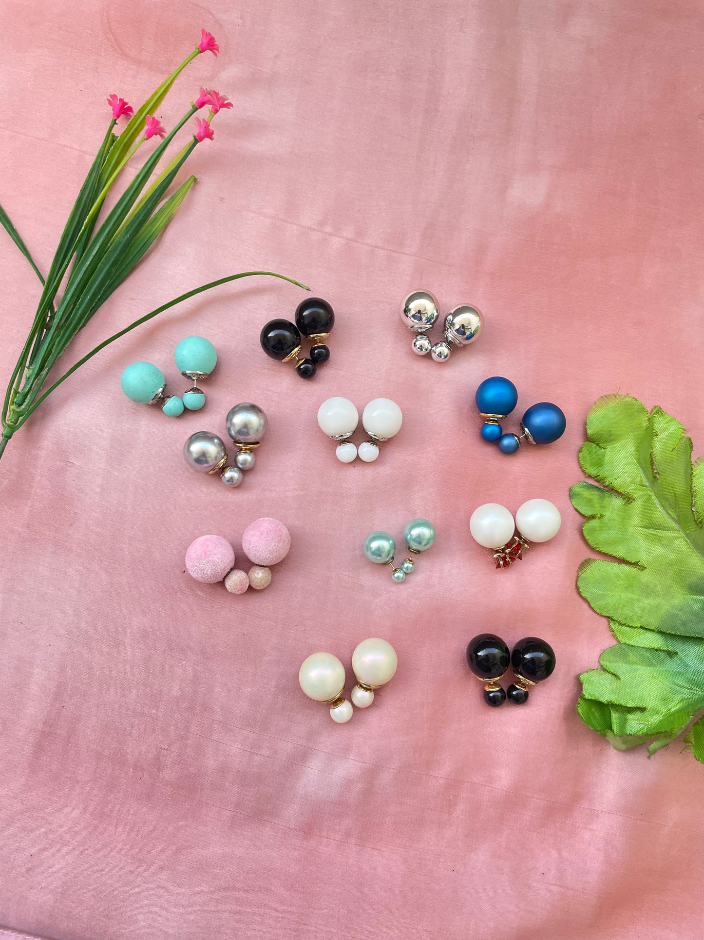 Double sided big pearl Ear Studs