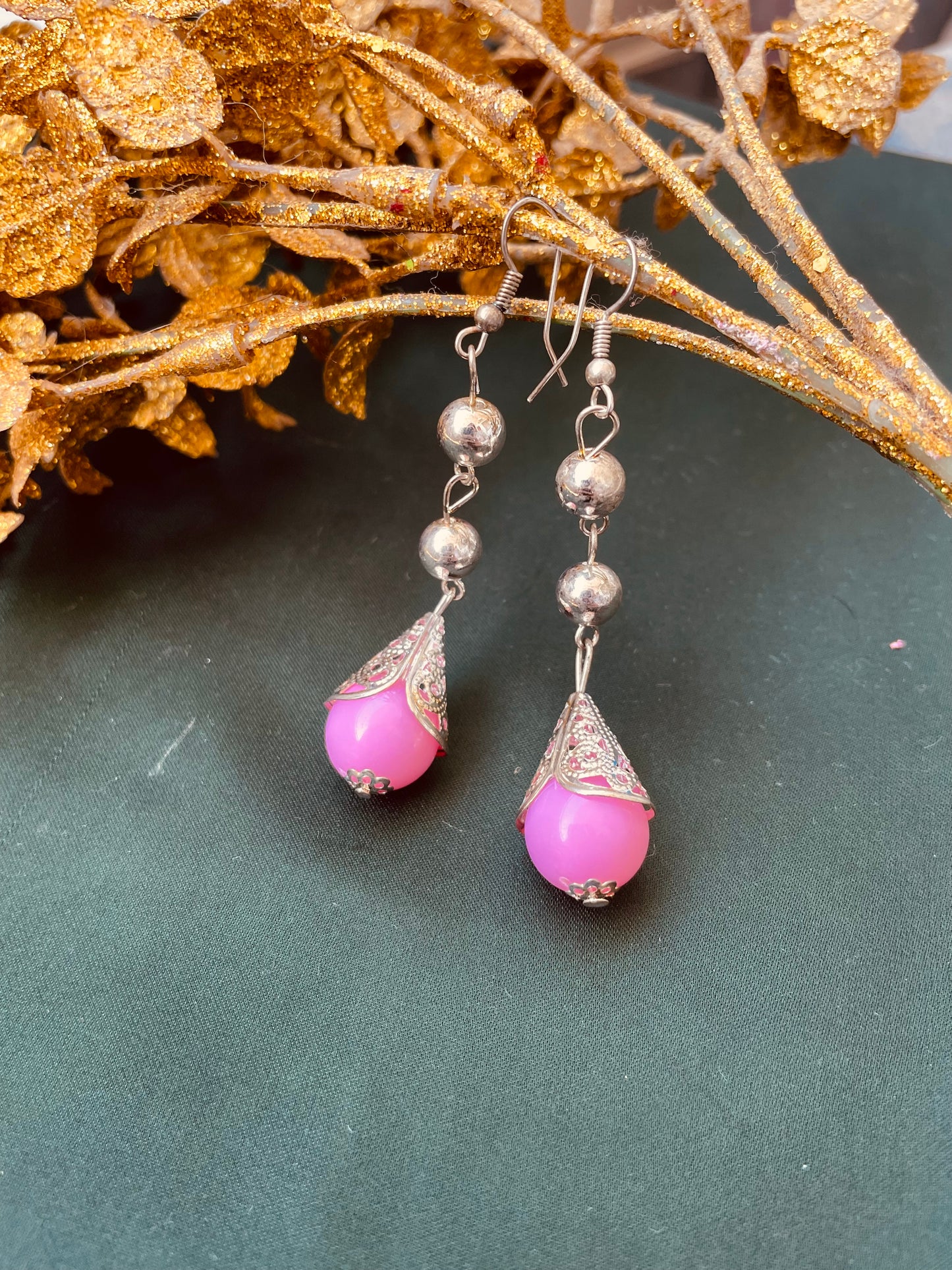 Pink Dangle Silver hooke earrings