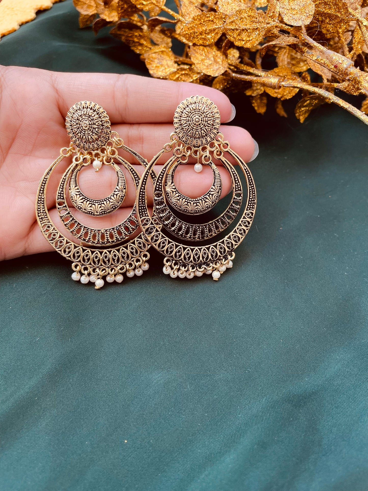 Trending Bell tasal Dark Golden Vintage Jhumkay