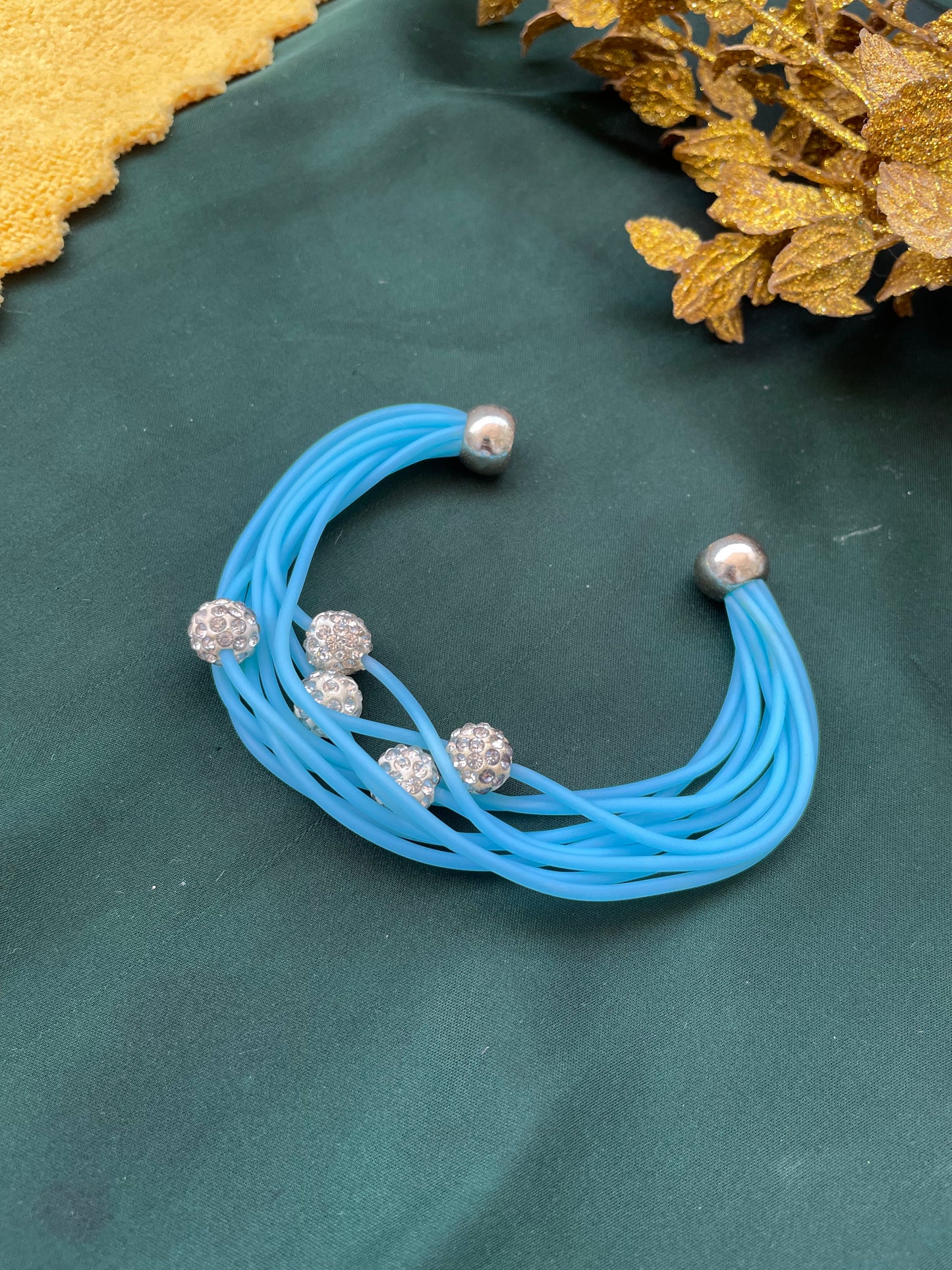 Magnetic Sky Blue clasp multilayered bracelet with Rhinestone