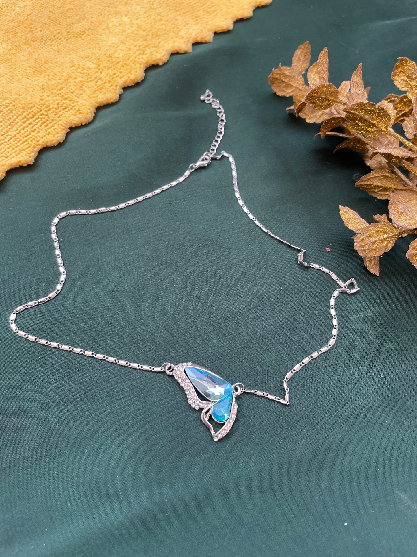 Sky Butterfly Pendant with silver tone chain