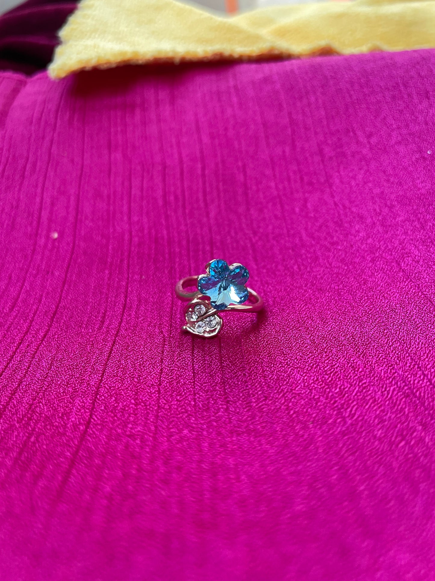 Sky Blue and crystal Clear stone silver ring