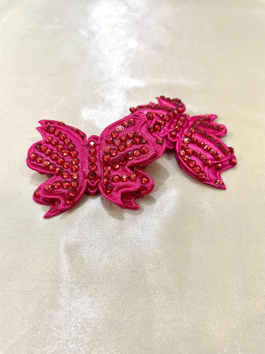 Pink Double Layered Butterfly Hair Clip bead work pair