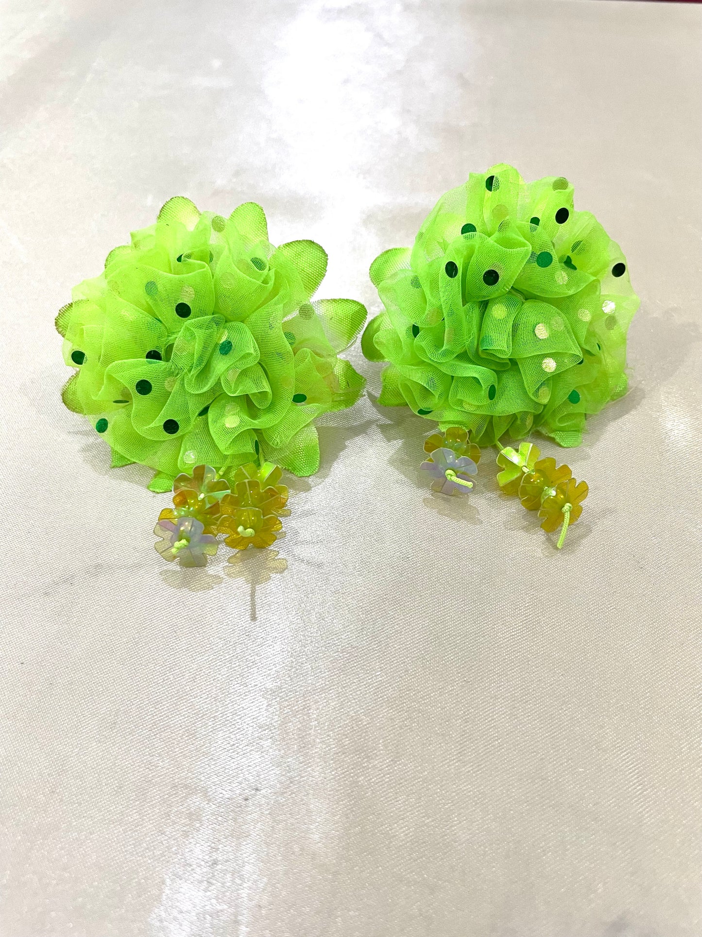 Lime green Flower hair tie pair