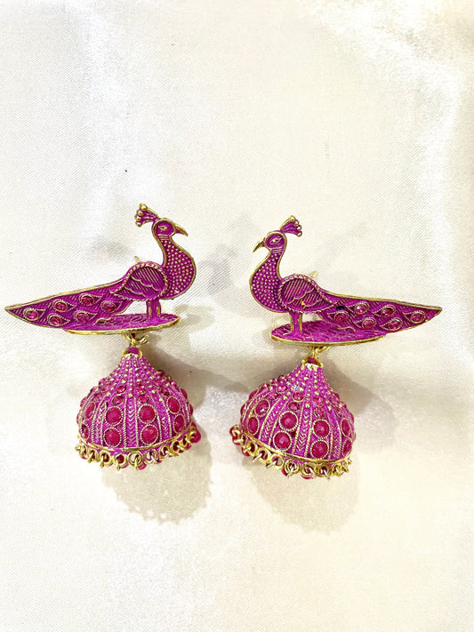 Peacock pink golden jhumkay