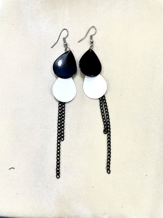 Blue geomatric golden chain layered dangle earring