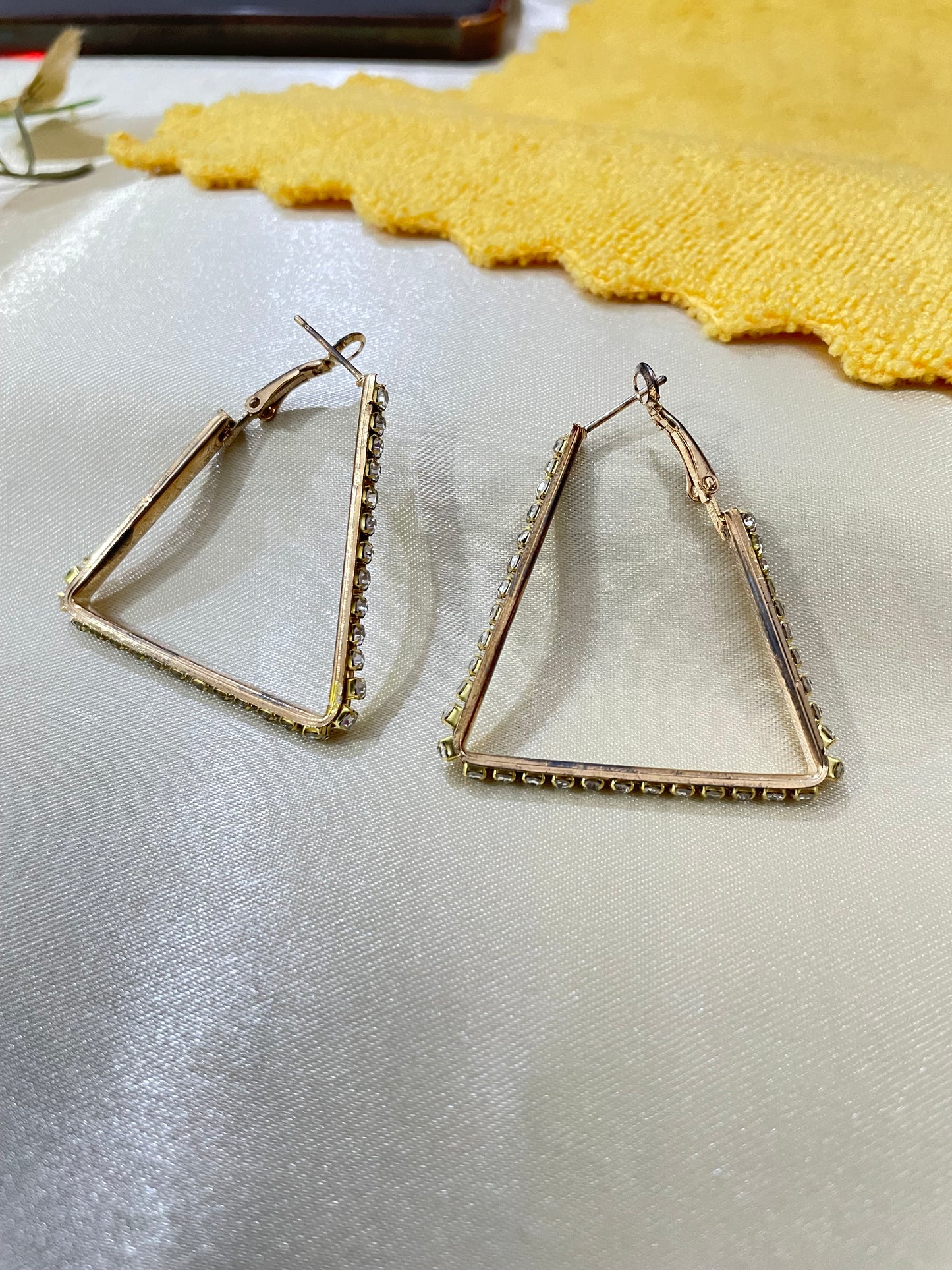 Triangle Golden rhinestone teardrop Earrings