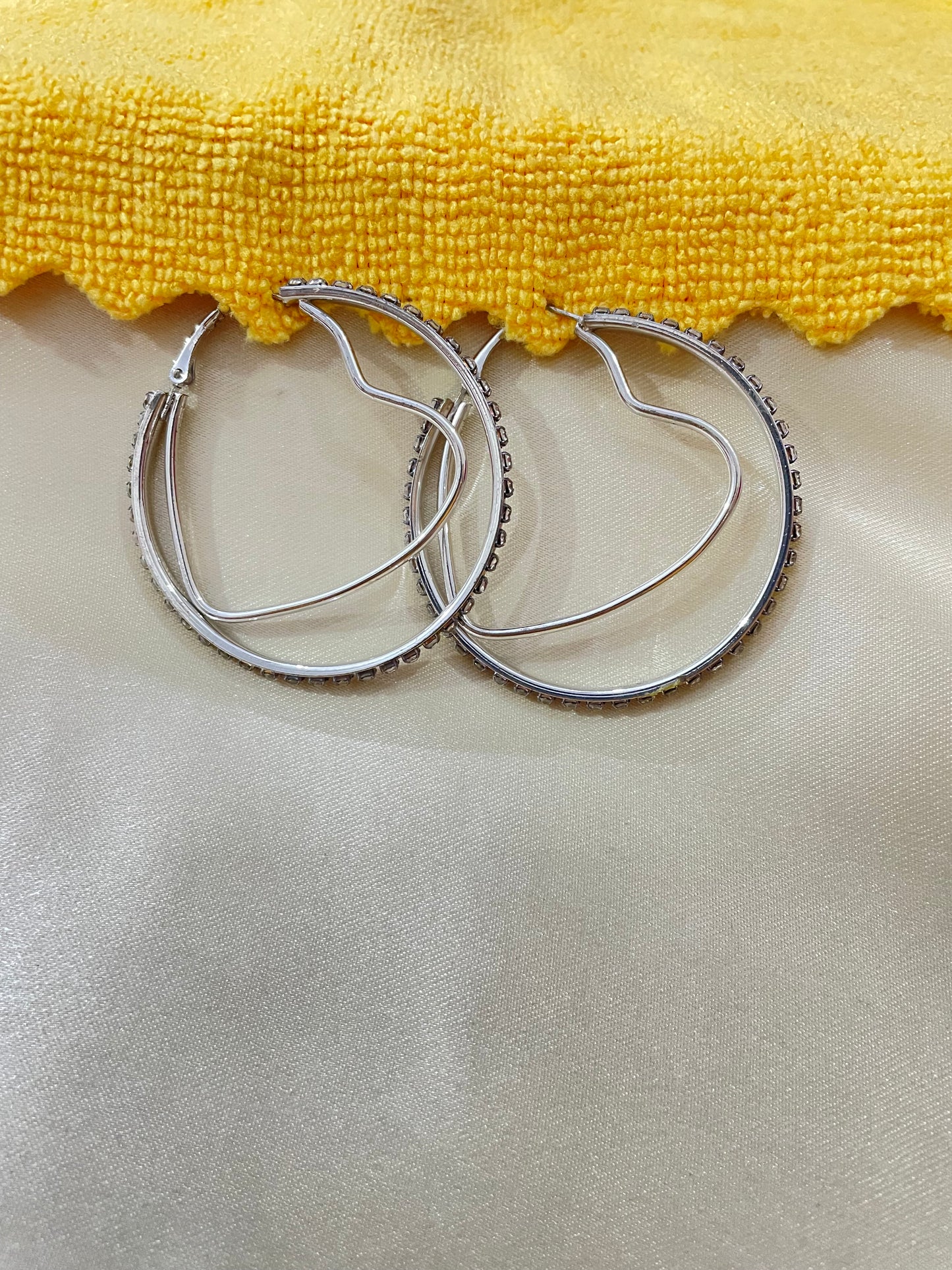 Sterling Silver big hoop heart earrings with rhinestone