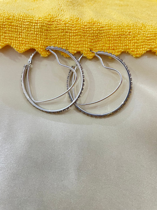 Sterling Silver big hoop heart earrings with rhinestone