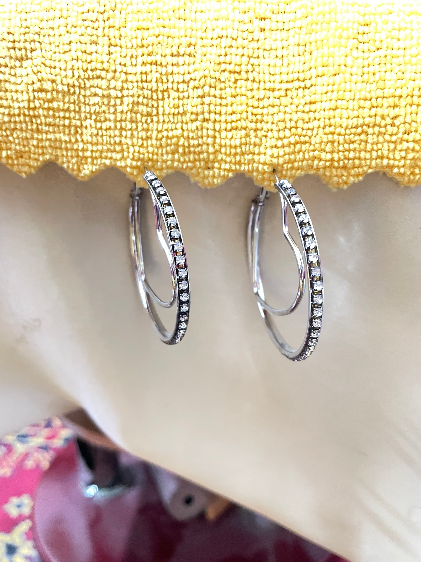 Sterling Silver big hoop heart earrings with rhinestone