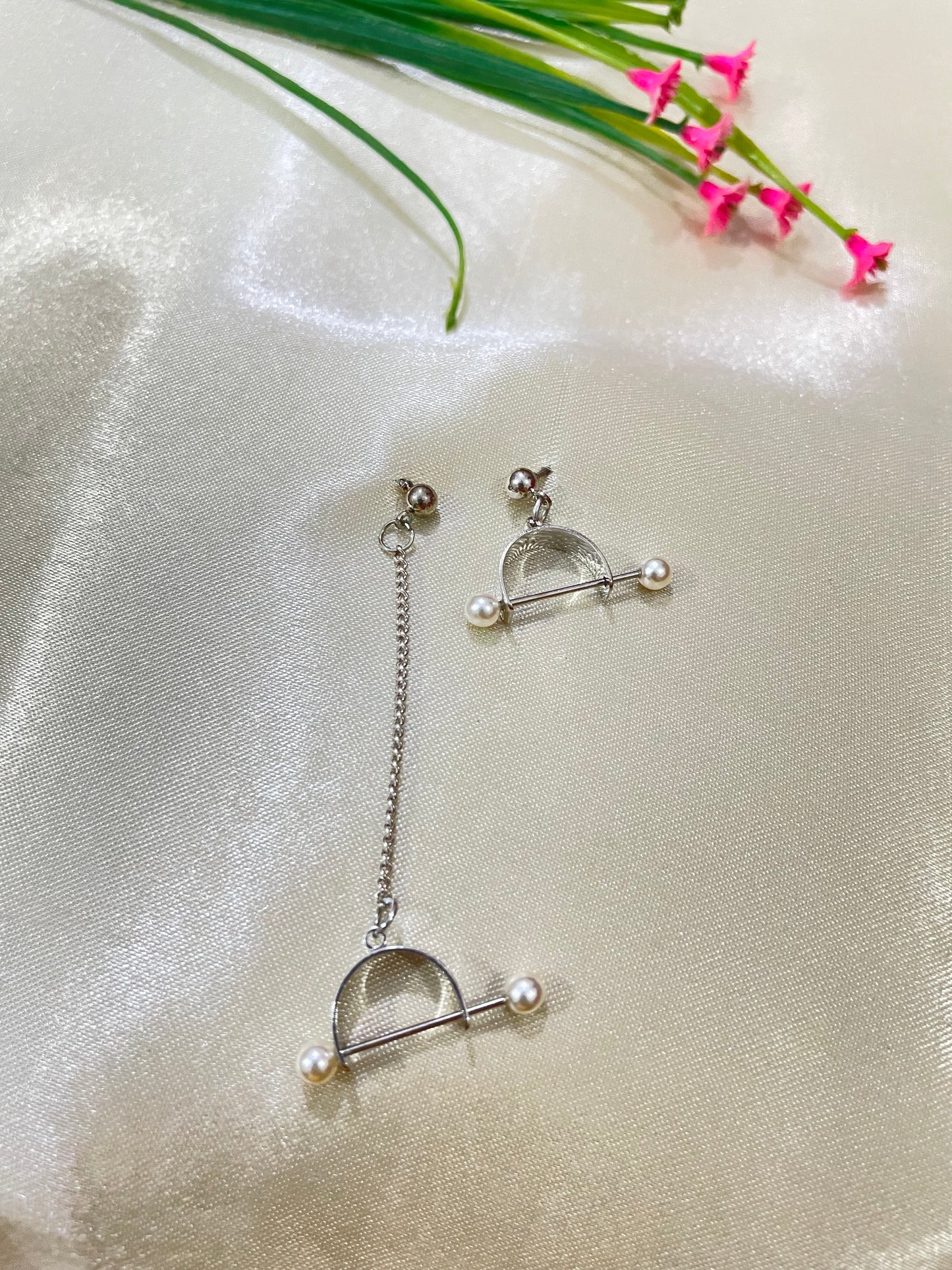 Sterling silver kpop water drop chain earring